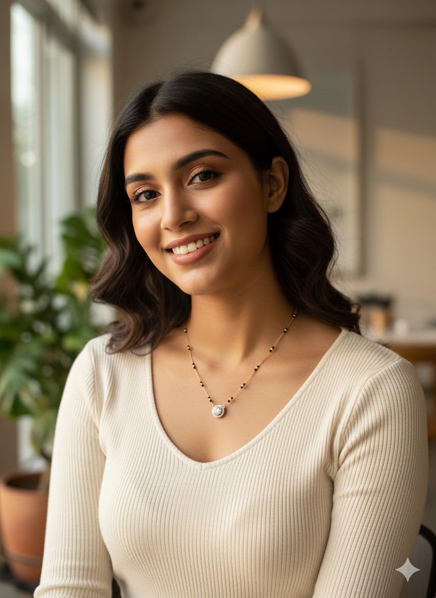 05 Solitaire Diamond Mangalsutra with Gold-Plated Black Bead Chain - Image 3