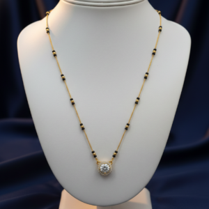 05 Solitaire Diamond Mangalsutra with Gold-Plated Black Bead Chain
