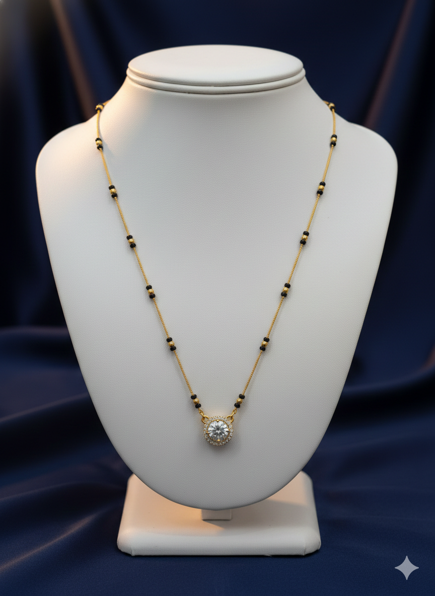 05 Solitaire Diamond Mangalsutra with Gold-Plated Black Bead Chain