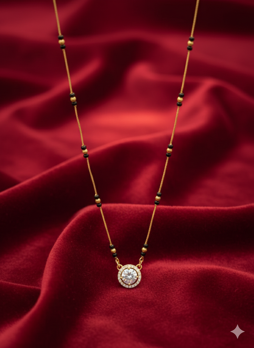 05 Solitaire Diamond Mangalsutra with Gold-Plated Black Bead Chain - Image 4