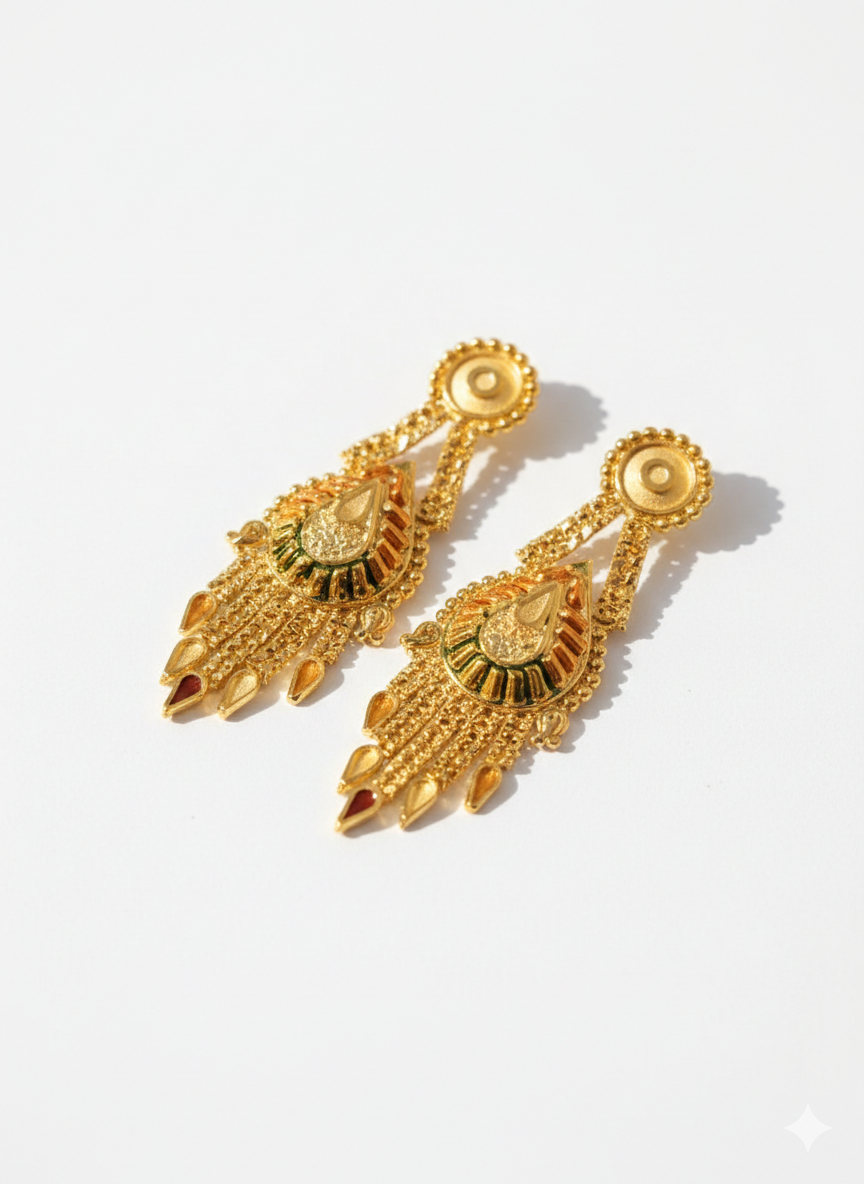 0002 Elegant 1-Gram Gold Plated Traditional Floral Motif Pendant Necklace Set with Matching Drop Earrings for Women - Image 4