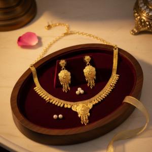 0005 1 Gram Gold Plated Floral Choker Necklace Set with Matching Latkan Earrings for Women & Girls | Traditional South Indian Style Jewellery