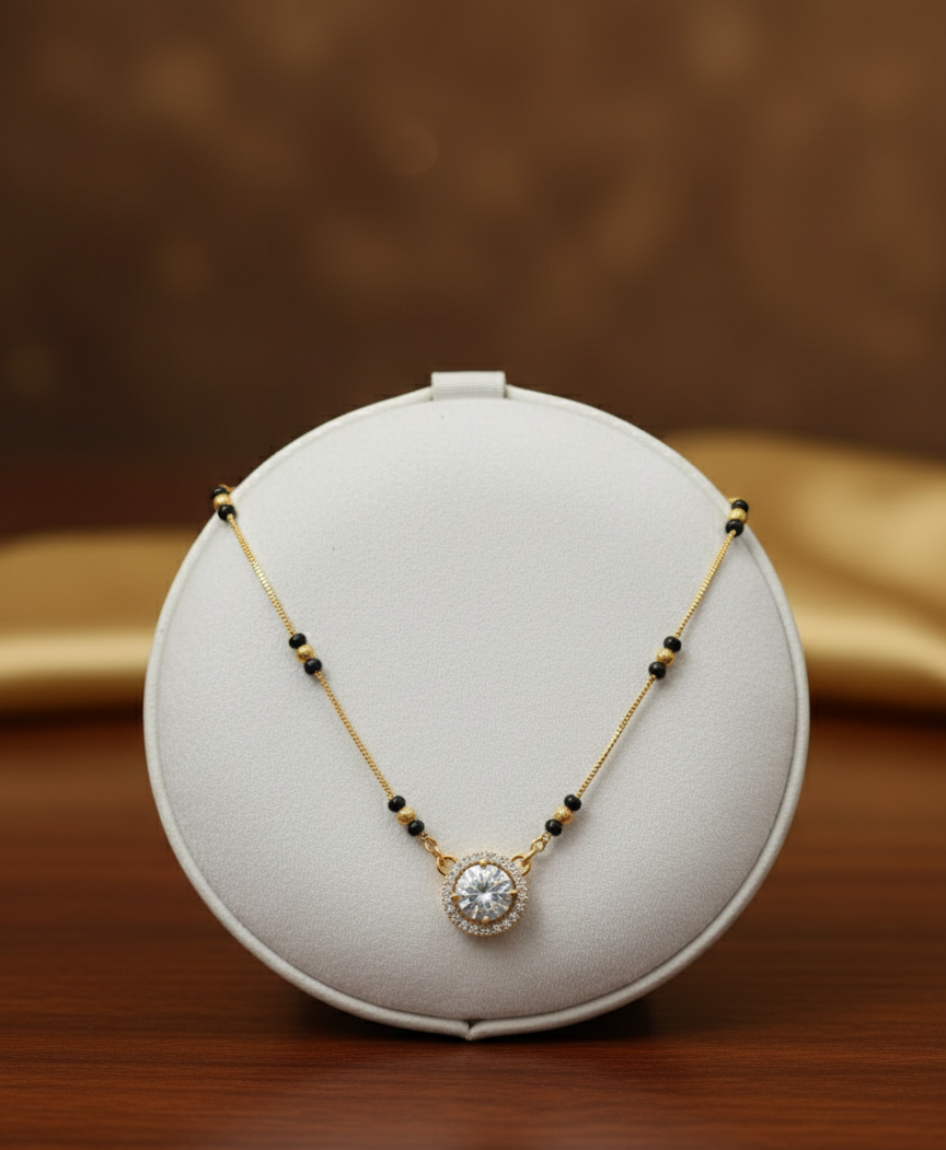 05 Solitaire Diamond Mangalsutra with Gold-Plated Black Bead Chain - Image 2