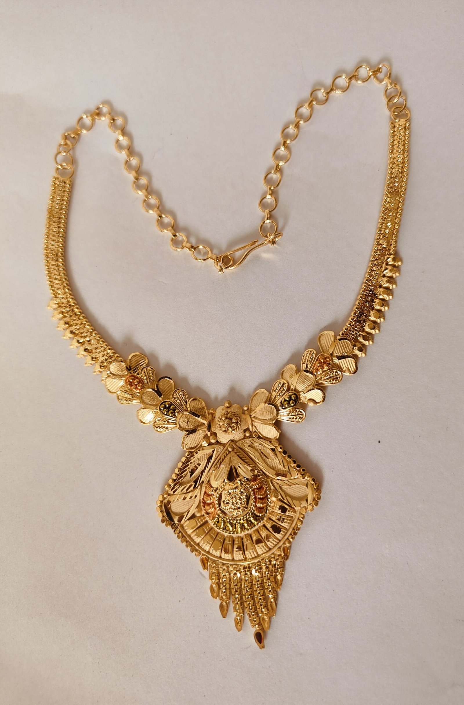 0002 Elegant 1-Gram Gold Plated Traditional Floral Motif Pendant Necklace Set with Matching Drop Earrings for Women - Image 5