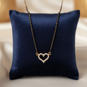 08 Heart-Shaped Diamond Studded Mangalsutra with Classic Black Bead Chain