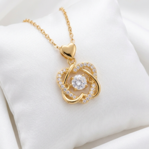 01 18K Gold Plated Intertwined Heart Pendant with Sparkling "Dancing" Center Zirconia