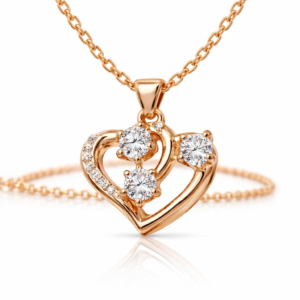 (15) Rose Gold Interlocking Heart Pendant Necklace with Sparkling Accents (18-Inch Chain)