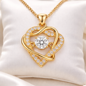 02 Premium Gold-Plated Crystal Heart Necklace for Women & Girls