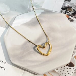 (12A)18K Gold-Plated Open Heart Pendant Necklace